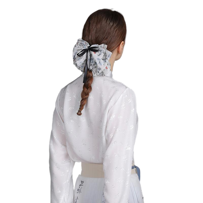 Chinese Style Bowknot Ribbon Hair Clip New-Chic Hair Accessory with Ink-Wash Design for Hanfu
