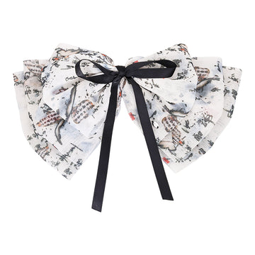 Chinese Style Bowknot Ribbon Hair Clip New-Chic Hair Accessory with Ink-Wash Design for Hanfu