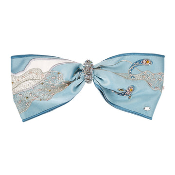 Whale-Embroidered Silver Sea Totem Hair Clip Oversized Chinese Style Bowknot Barrette with Embroidery Motif